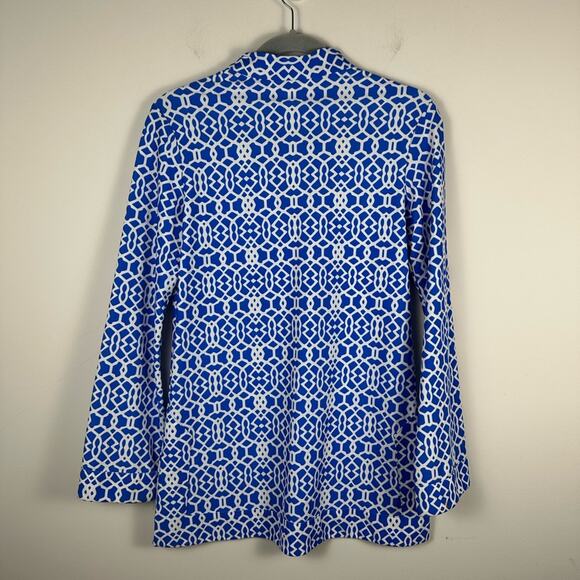 Jude Connally diamond rhomb print blue tunic and white size small jude cloth EUC - Picture 2 of 7